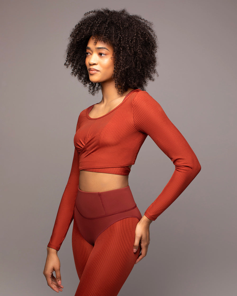 Ambient Ribbed Wrap Top - Terracotta