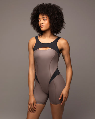 Fusion Gloss Jumpsuit - Bronzed Pewter/Black