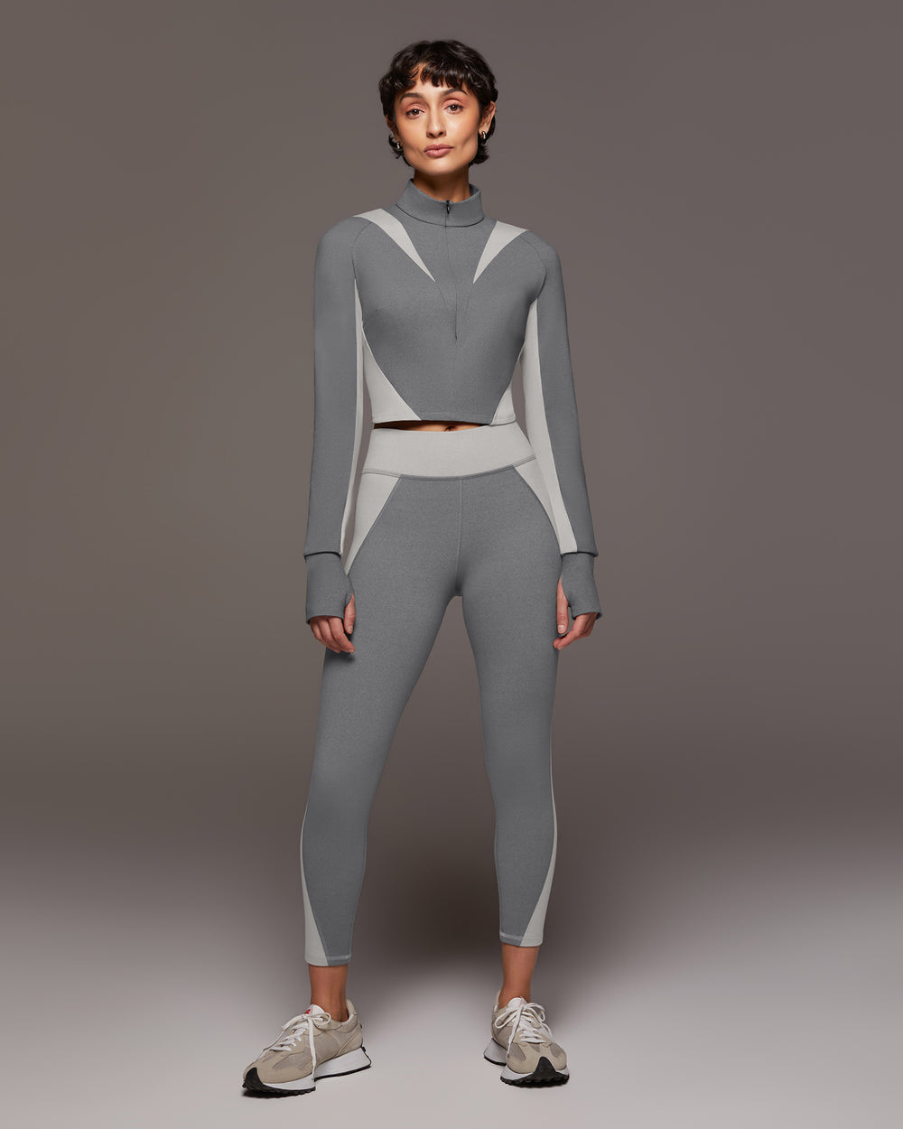 Nordic W.Compress L/S Crop Top - Moonstone/Granite Grey