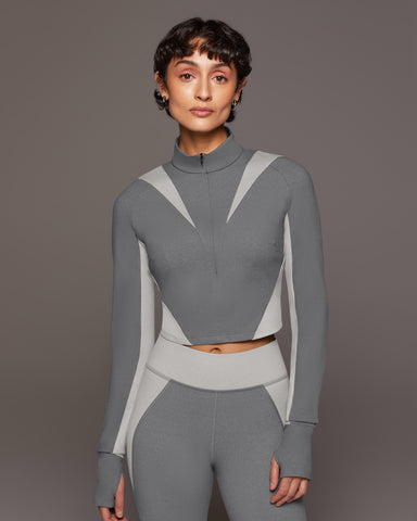 Nordic W.Compress L/S Crop Top - Moonstone/Granite Grey