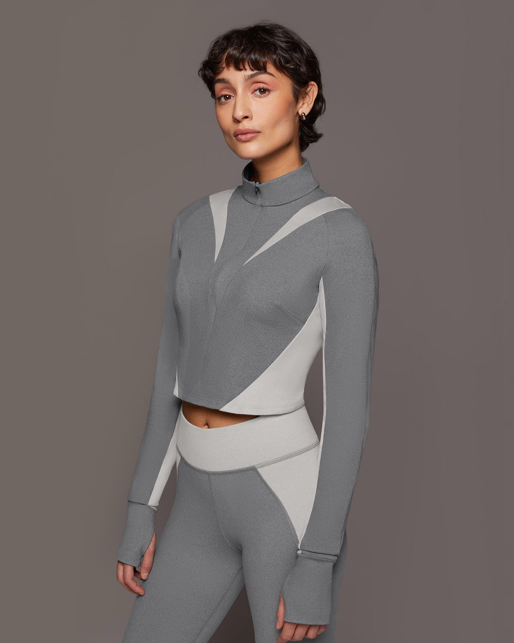 Nordic W.Compress L/S Crop Top - Moonstone/Granite Grey