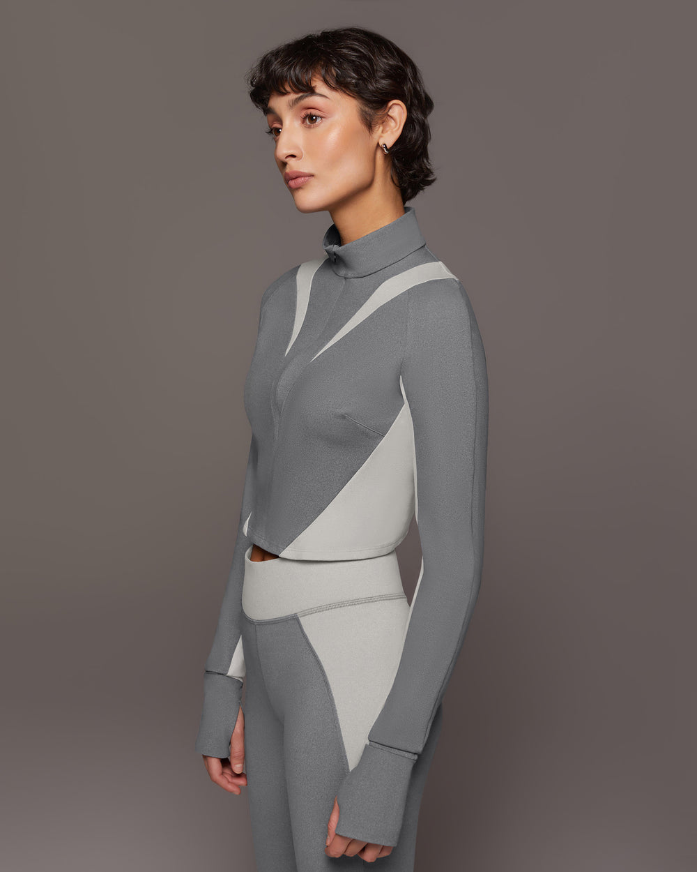 Nordic W.Compress L/S Crop Top - Moonstone/Granite Grey