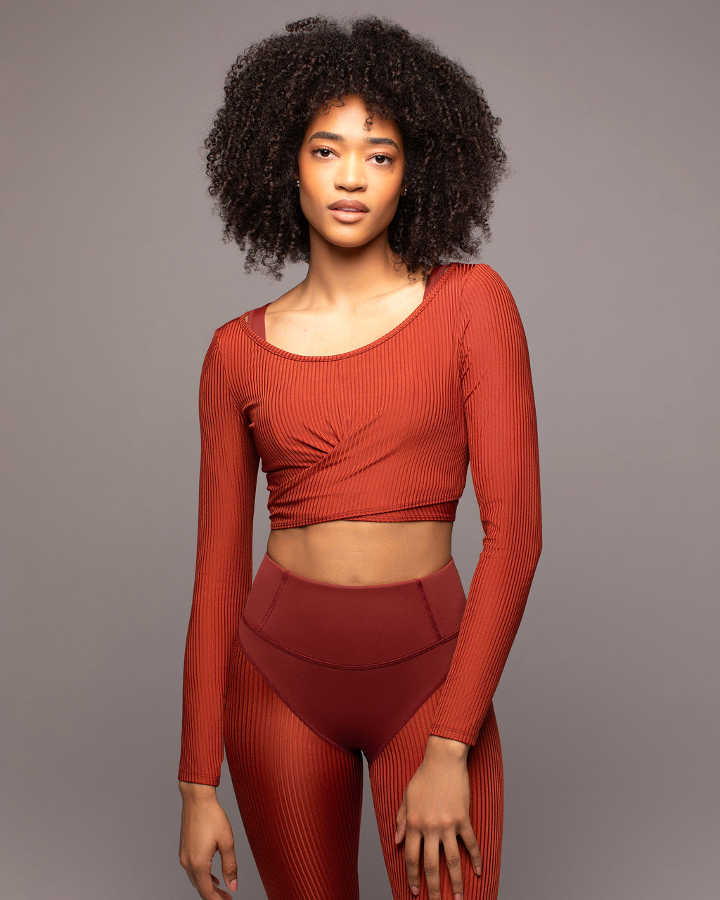 Ambient Ribbed Wrap Top - Terracotta