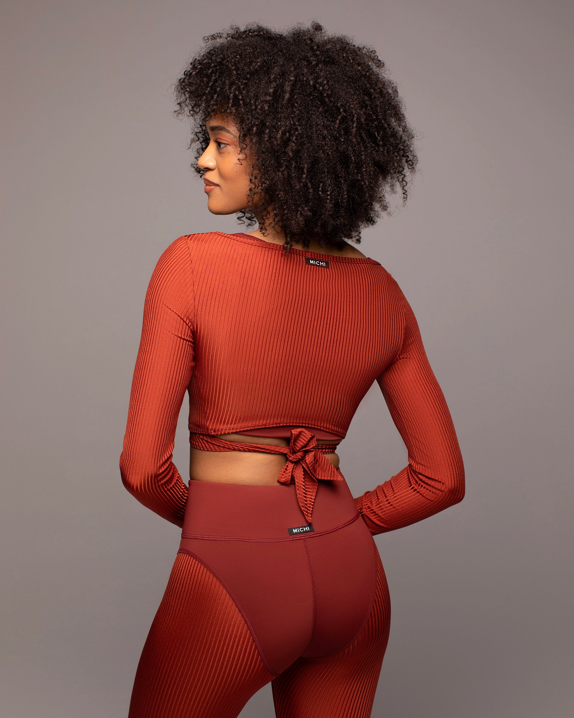 Ambient Ribbed Wrap Top - Terracotta