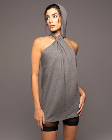 Cascata Hooded Mini Dress - Heather Grey