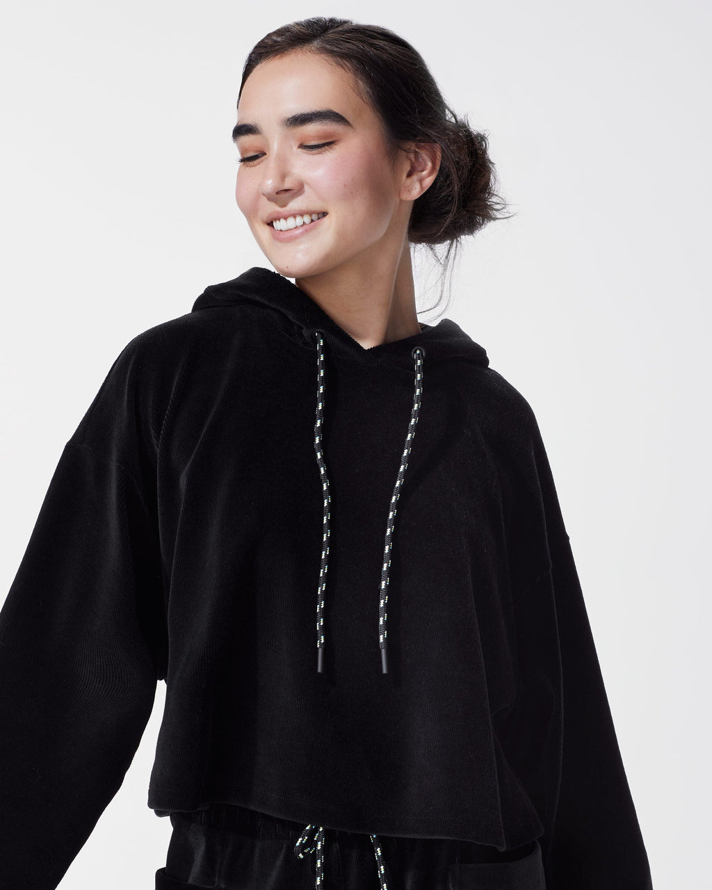 Hygge Ribbed Crop Hoodie - Black