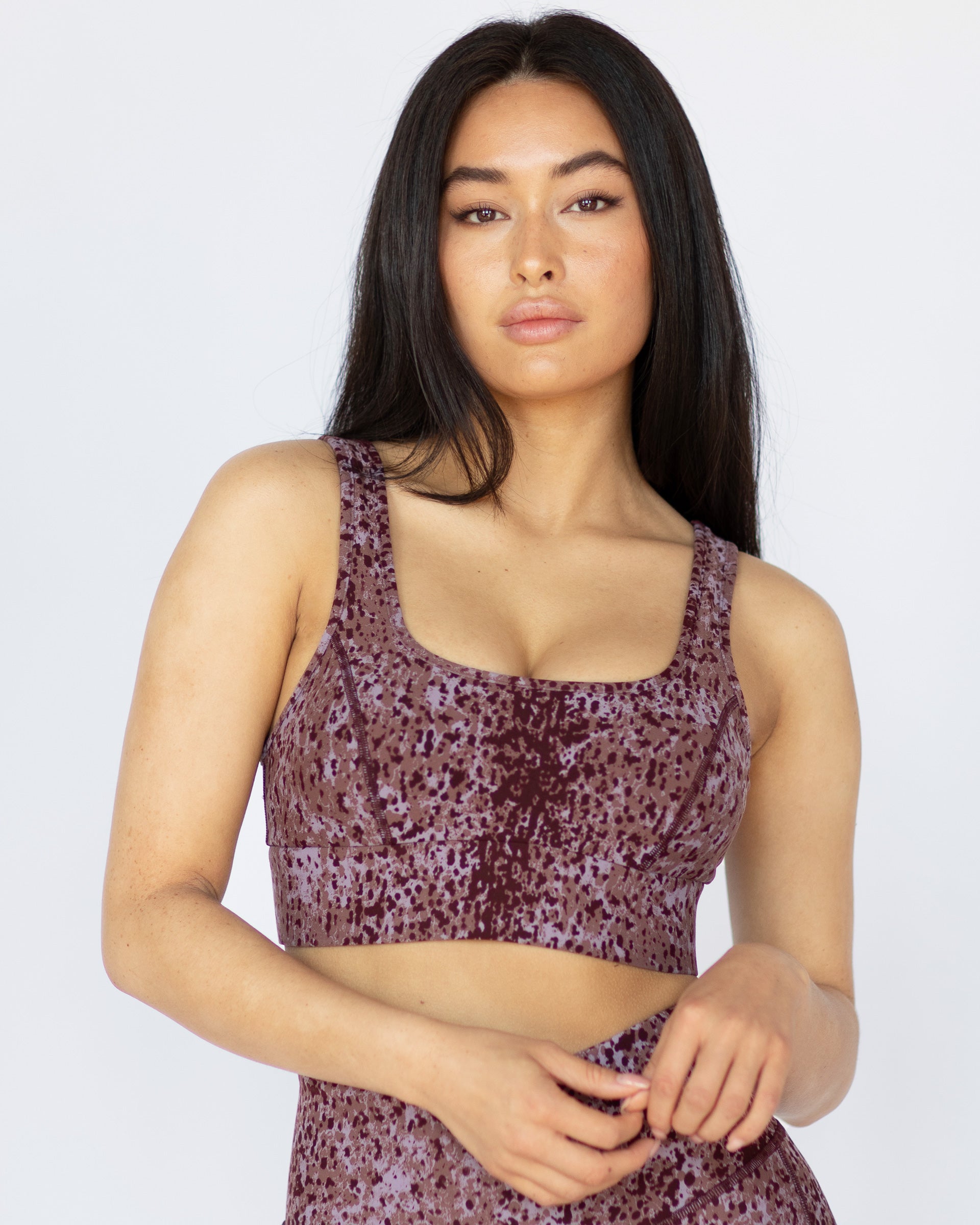 Basal Plantae Print Longline Bra - Rosewood